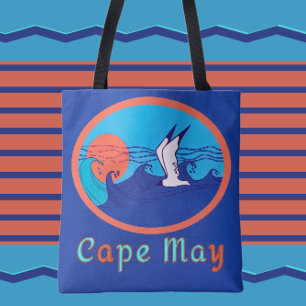 Cape May NJ Fiskmås Ocean Vinkarare och Sol Large Tygkasse
