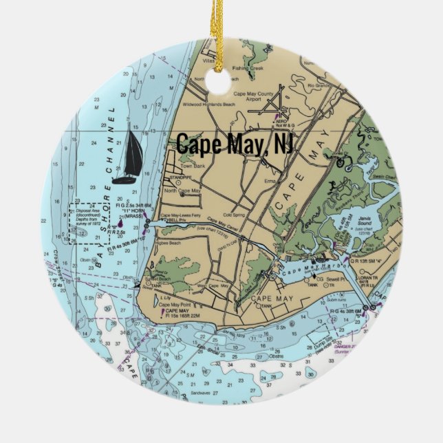 Cape May NJ Julgransprydnad Keramik (Baksidan)