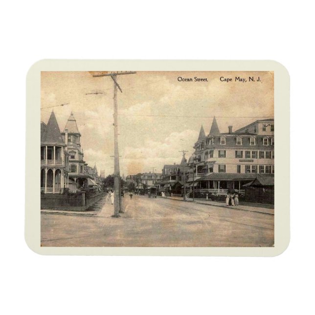 Cape May NJ, Ocean Street, c1910 Vintage Magnet (Horisontell)
