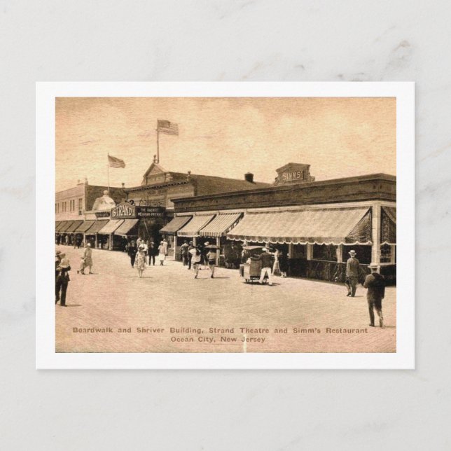 Cape May NJ, Shriver Byggnad, Boardpromenad, Vinta Vykort (Framsida)