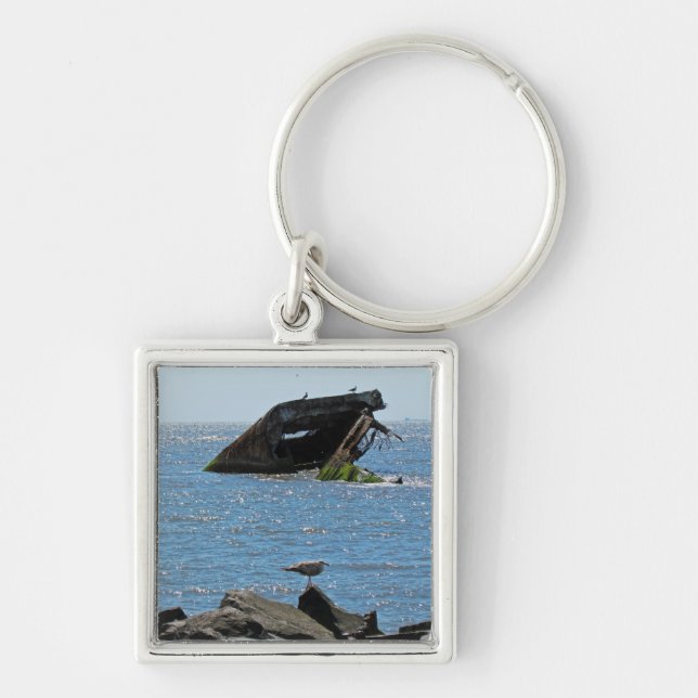 Cape May Shipwreck Fyrkantig Silverfärgad Nyckelring (Framsidan)