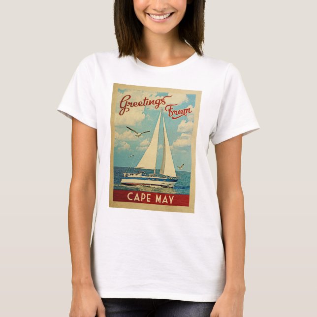 Cape May T-Shirt Sailboat Vintage New jersey (Framsida)
