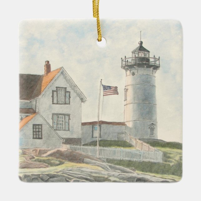 Cape Neddick fyr Julgransprydnad Keramik (Framsida)