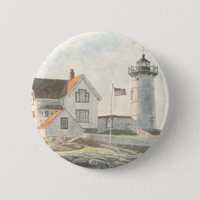 Cape Neddick Lighthouse Akvarell Knapp (Framsida)