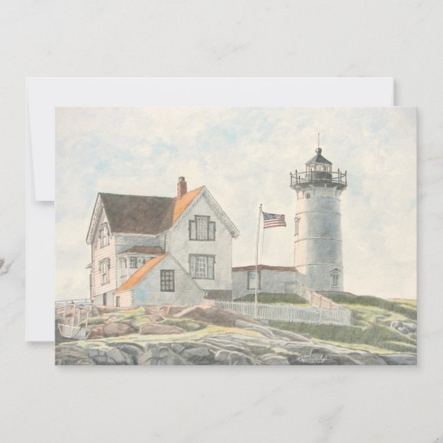 Cape Neddick Lighthouse Watercolor Inbjudningar (Framsida)