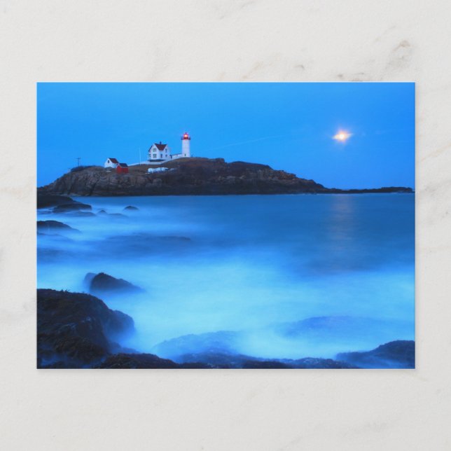 Cape Neddick Nubble Lighthouse Full Moon Tide Vykort (Framsida)