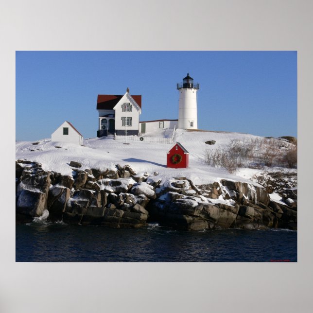 Cape Neddick ( Nubbles ) Lighthouse Winter-Print Poster (Framsidan)