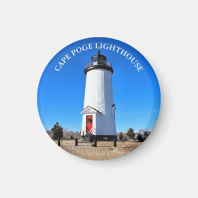 Cape Poge Lighthouse, Massachusetts Round Magnet (Framsidan)