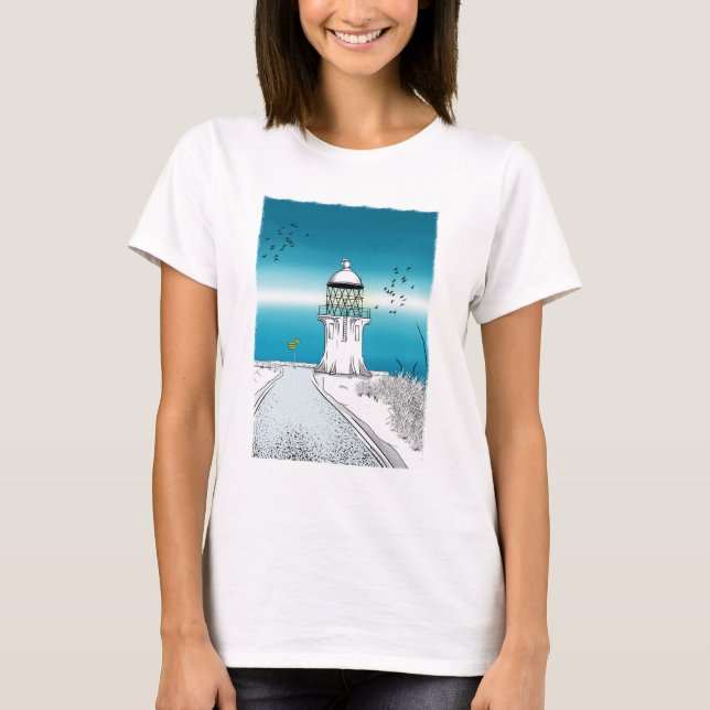Cape Reinga Lighthouse Northland NZ T Shirt (Framsida)