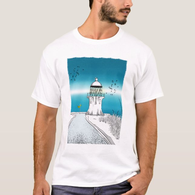 Cape Reinga Lighthouse Northland NZ T Shirt (Framsida)
