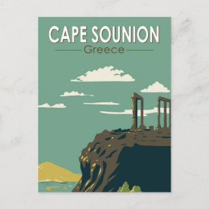 Cape Sounion Greece Travel Art Vintage Vykort