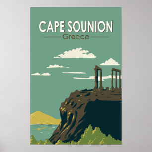 Cape Sounion Grekland Resa Konst Vintage Poster