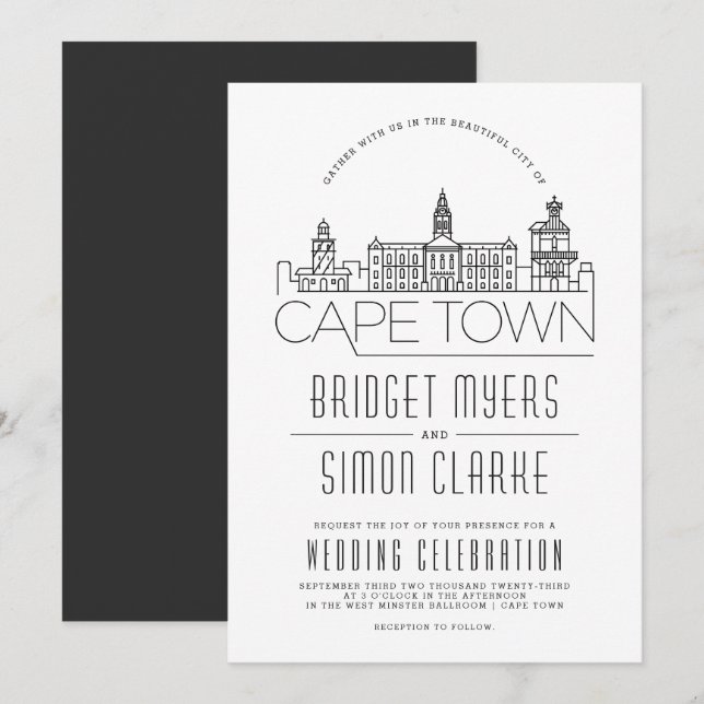 Cape Town Bröllop | Skylininbjudan Inbjudningar (Fram/baksida)