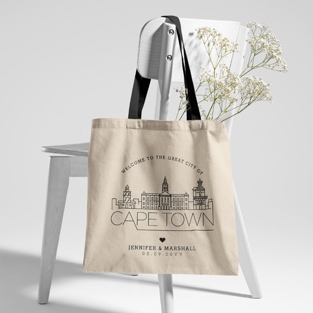 Cape Town Bröllop | Stylized Skyline Tote Bag Tygkasse (Skapare uppladdad)