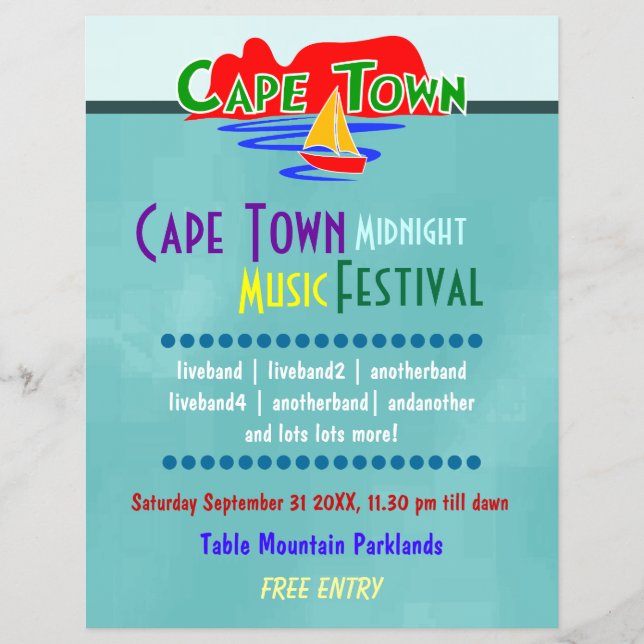 Cape Town Music Festival Anpassningsbar Flyer (Framsidan)