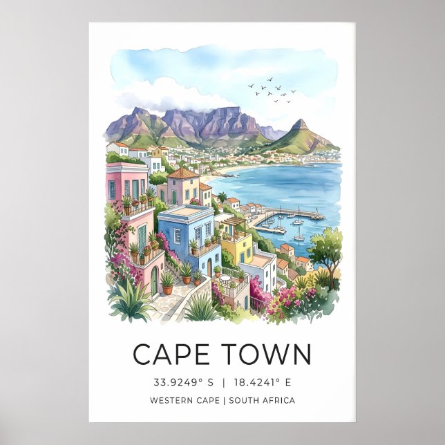 Cape Town Resa Poster - Akvarell Kulle och (Framsidan)