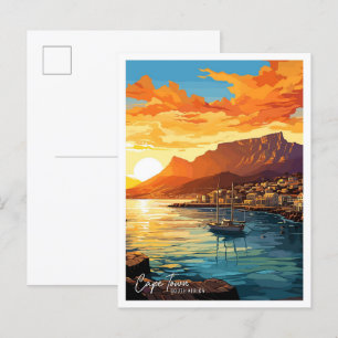 Cape Town South Afrika Art Travel Illustration Vykort