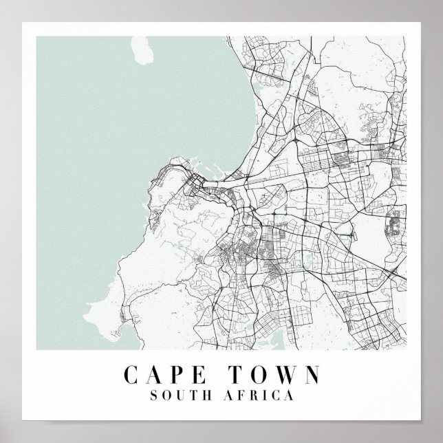 Cape Town South Afrika Blue Vatten Street Karta Poster (Framsidan)