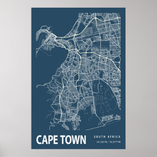 Cape Town South Afrika City Karta Line Art Poster