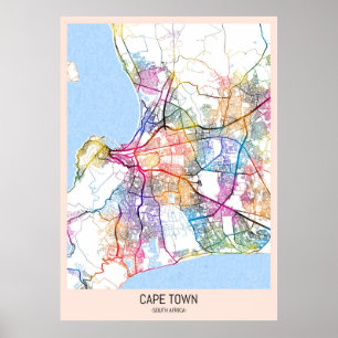 Cape Town South Afrika City Karta Poster