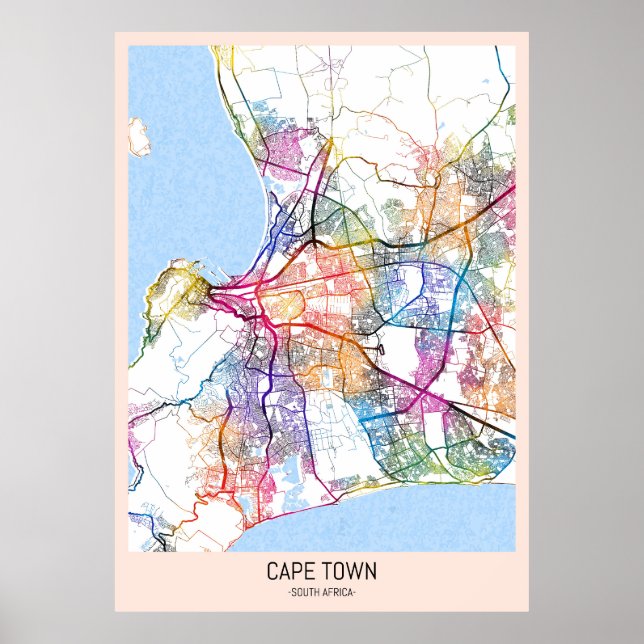 Cape Town South Afrika City Karta Poster (Framsidan)