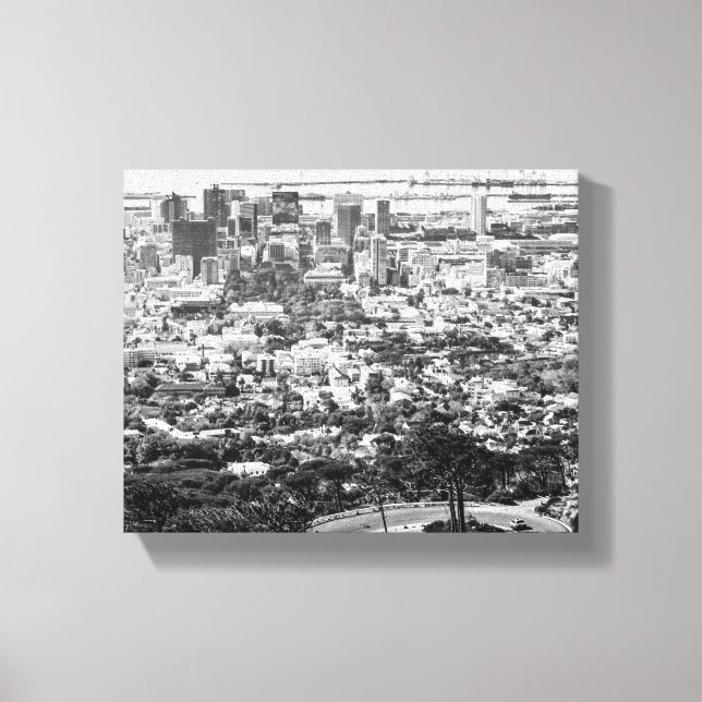 Cape Town South Afrika Cityscape Monochrome Canvastryck (Framsida)