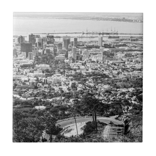 Cape Town South Afrika Cityscape Monochrome Kakelplatta (Framsidan)