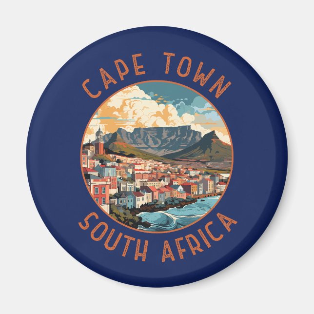 Cape Town South Afrika Retro Distress Circle Magnet (Framsidan)
