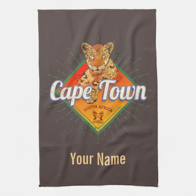 Cape Town South Afrika Retro Leopard Vintage Kökshandduk (Vertikal)
