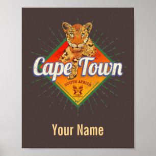 Cape Town South Afrika Retro Leopard Vintage Poster