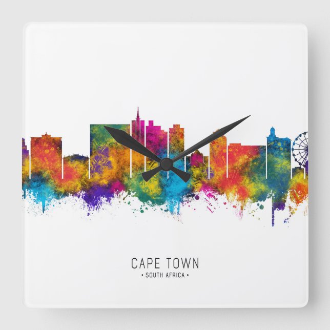 Cape Town South Afrika Skyline Fyrkantig Klocka (Framsida)
