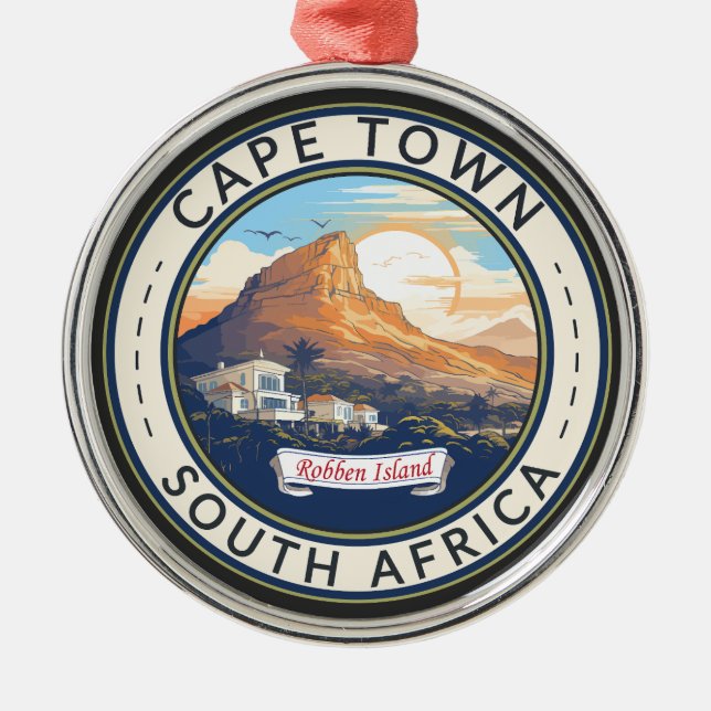Cape Town South Afrika Travel Art Badge Julgransprydnad Metall (Framsidan)