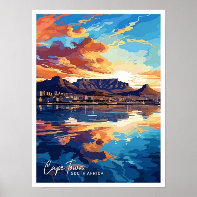 Cape Town South Afrika Travel Vintage Illustration Poster (Framsidan)