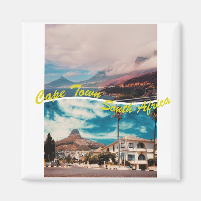 Cape Town Sydafrika Lejonets Huvud Collage Magnet (Framsidan)
