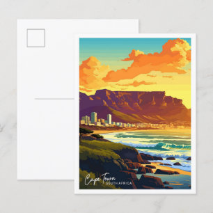Cape Town Sydafrika resa Vintage illustration Vykort