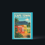 Cape Town, Sydafrika resaffisch, Vykort<br><div class="desc">Cape Town,  Sydafrika-resaffisch med Table Mountain,  Bo-Kaap-hus och tropiska växter.</div>