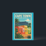 Cape Town, Sydafrika resaffisch, Vykort<br><div class="desc">Cape Town, Sydafrika-resaffisch med Table Mountain, Bo-Kaap-hus och tropiska växter.</div>