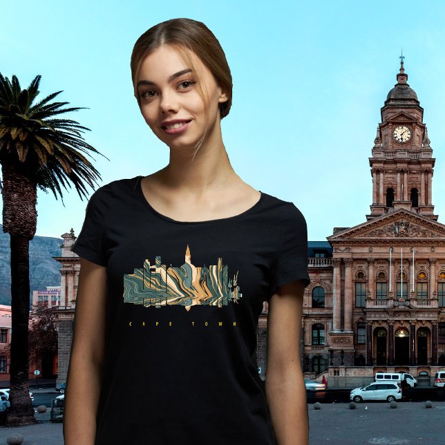 Cape Town Table Mountain Guld Resa T-Shirt (Cape Town, black t-shirt for women)
