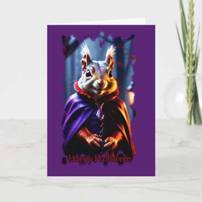 Caped Vampre Squirrel Halloween Card Kort (Framsida)