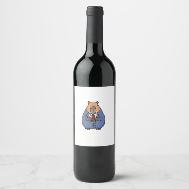 Capibara valentine's day wine vinflaska etikett (Framsida)