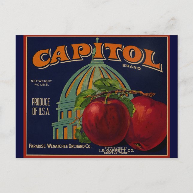 Capital Apple-etikett Sacramento Vykort (Framsida)