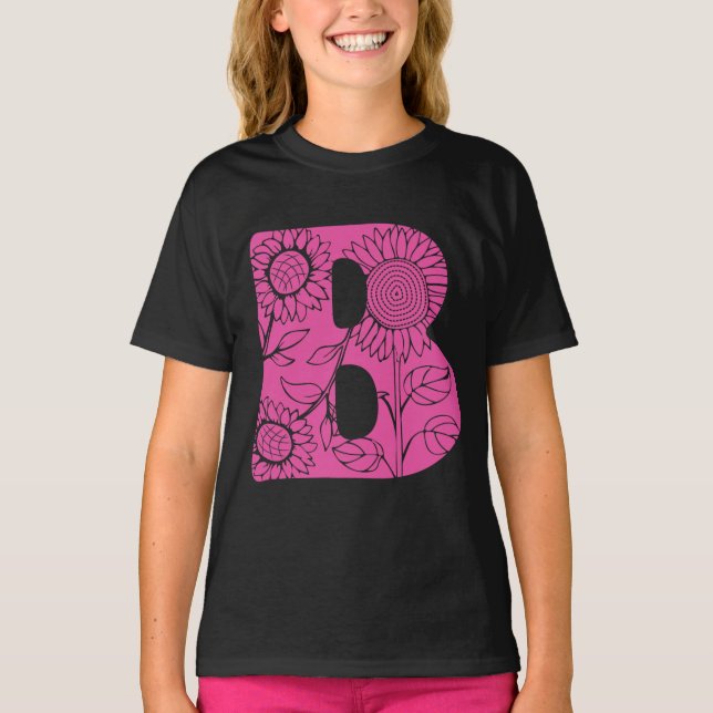 Capital brev B blommigt monogram T Shirt (Framsida)