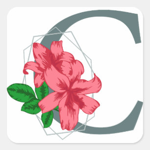 Capital brev C blommigt monogram Fyrkantigt Klistermärke