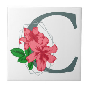 Capital brev C blommigt monogram Kakelplatta