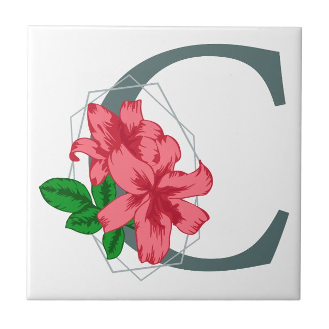 Capital brev C blommigt monogram Kakelplatta (Framsidan)