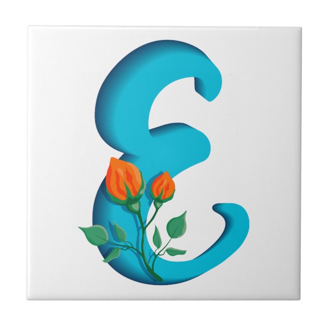 Capital brev E blommigt monogram Kakelplatta (Framsidan)
