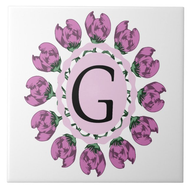 Capital brev G blommigt monogram Kakelplatta (Framsidan)