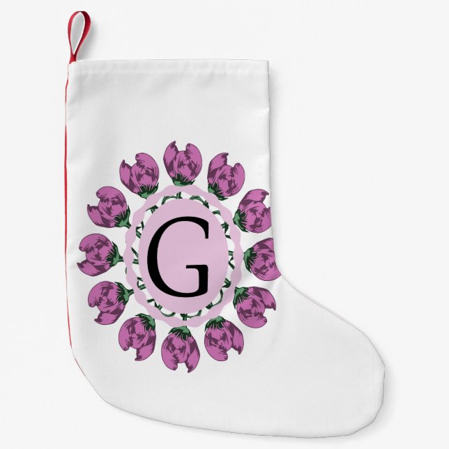 Capital brev G blommigt monogram Liten Julstrumpa (Framsidan)