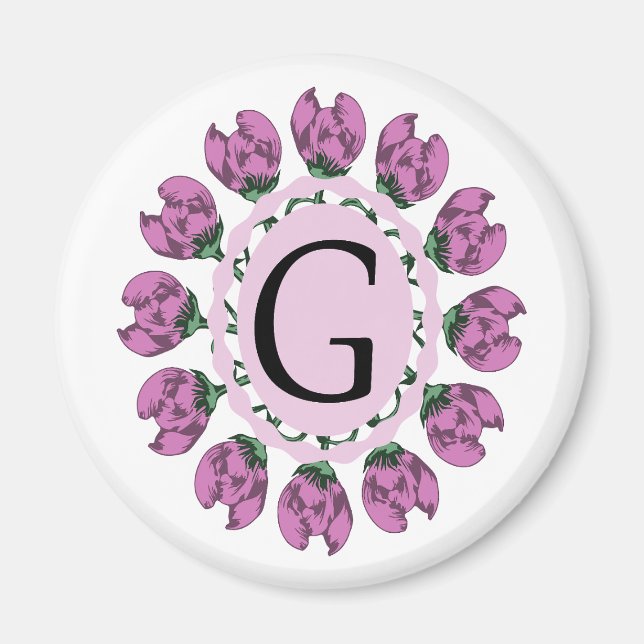 Capital brev G blommigt monogram Magnet (Framsidan)