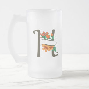 Capital brev H blommigt monogram Frostat Ölglas